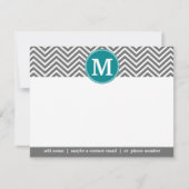 Turkoois Houtskool Chevrons Monogram Bedankt (Voorkant)