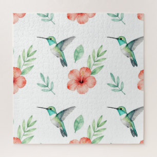 Turkoois Kolibrie Hibiscus Patroon Legpuzzel