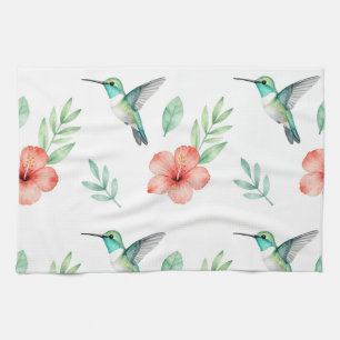 Turkoois Kolibrie Hibiscus Patroon Theedoek