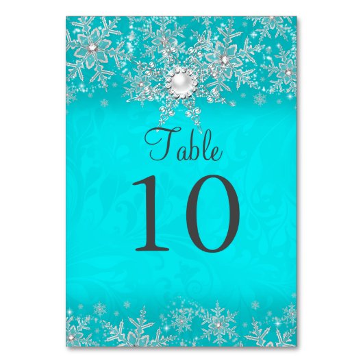 Turkoois Kristallen Parel Sneeuwvlok Tafel Nummerk Kaart (Voorkant)