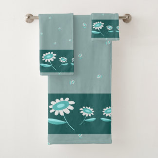 Turkoois Madeliefje Bloem Badhanddoek Set Bad Handdoek