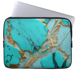 Turkoois Marmer met Gouden Aders Laptop Sleeve