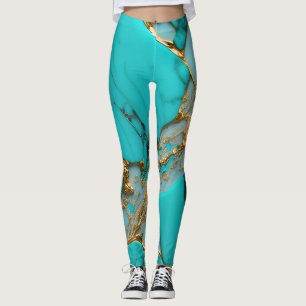 Turkoois Marmer met Gouden Aders Leggings
