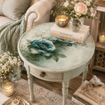 Turkoois olieverfschilderij vintage rozen tak deco