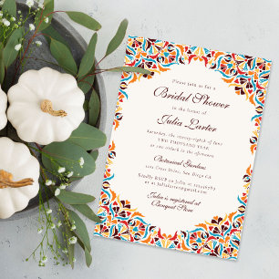 Turkoois Oranje Whimsical Bloemrijke Mandala Bruid Kaart