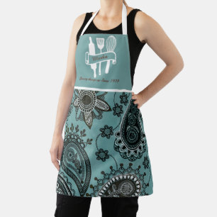 Turkoois paisley Persoonlijke op maat gemaakte kok Schort