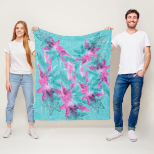 Turkoois Roze Abstracte Hawaiaanse Bloemen Fleece Deken