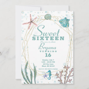 Turkoois & Roze Onder de Zee Whimsisch Sweet 16 Fe Kaart