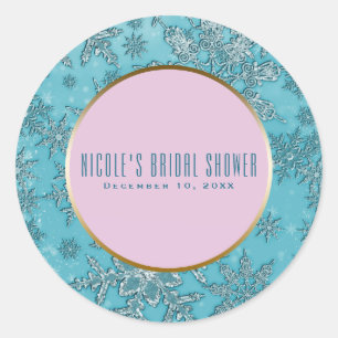 Turkoois Roze Sneeuwvlokken Roze Winter Wonderland Ronde Sticker