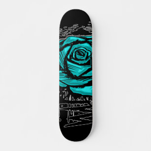 Turkoois Ruw Roos Graffiti Kunst • Urbane Straatst Skateboard