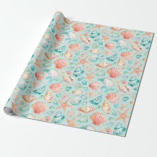 Turkoois schelp zeester waterverf strand cadeau cadeaupapier