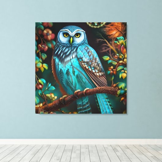 Turkoois uil canvas afdruk (Insitu (Houten vloer))