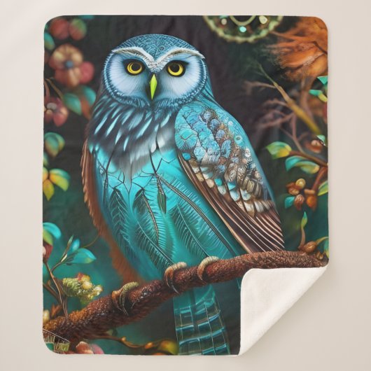 Turkoois uil sherpa deken (Voorkant)