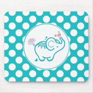 Turkoois vlinder en olifant en Paarse bloem Muismat