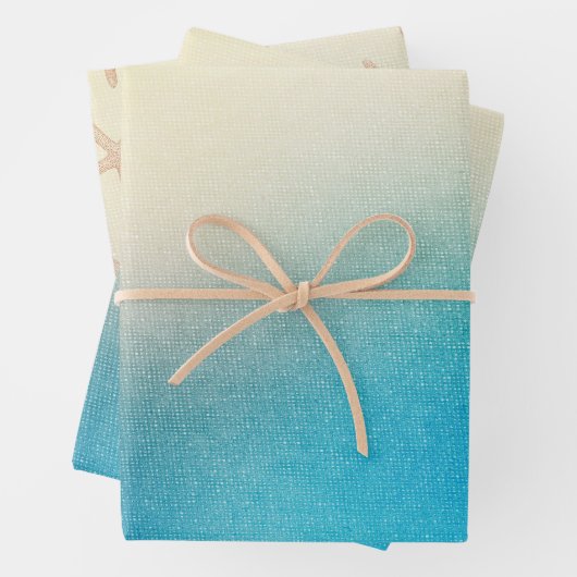 Turkoois Witte Aqua Blauwe Zeester Strand Bruiloft Inpakpapier Vel (In situ)