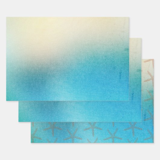 Turkoois Witte Aqua Blauwe Zeester Strand Bruiloft Inpakpapier Vel (Set)