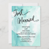 Turkoois Witte Aquarel Hart Net Getrouwd Lettertyp Kaart (Voorkant)