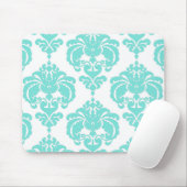 Turkoois & Witte Damast Chic Moderne Elegante Patr Muismat (Met muis)
