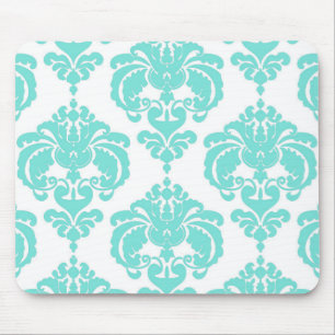 Turkoois & Witte Damast Chic Moderne Elegante Patr Muismat