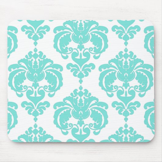 Turkoois & Witte Damast Chic Moderne Elegante Patr Muismat (Voorkant)