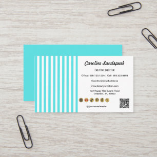Turkoois Witte Strepen & QR Code & Social Media Ic Visitekaartje