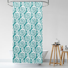  turkoois & witte varenblad krullen douchegordijn