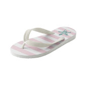 Turkoois zeester roze en witte strepen kinder teenslippers (Schuin)