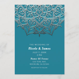 Turkoois & Zilver Mandala Elegante Minimale Trouwd Kaart