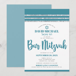 Turkoois Zilver Tallit Bar Mitzvah Krachtig Eenvou Kaart