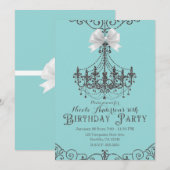 Turkoois Zilver Witte Boog Verjaardagsfeestje Elke Kaart (Voorkant / Achterkant)