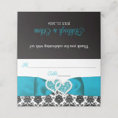 turkoois, zwart damast liefde harten bruiloft (Buitenkant ongevouwen)