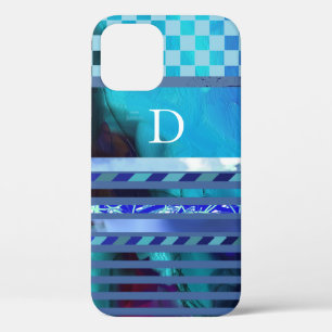 turkooise blauwe strepen patroon aangepast-initiaa iPhone 12 hoesje