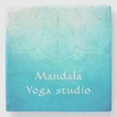 Turkooise ombre mandala monogram stenen onderzetter (Voorkant)