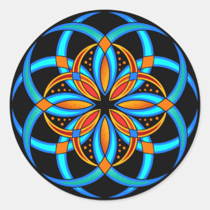 turkooise oranje geometrische florale mandala ronde sticker