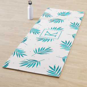 Turkooise tropische palmbladeren patroon yogamat
