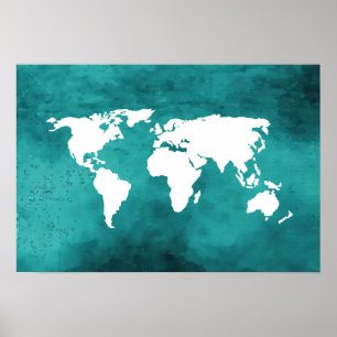 turkooise wereldkaart poster