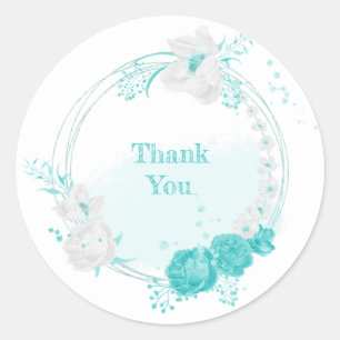 turkooise witte florale bruiloft ronde sticker