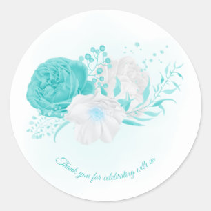 turkooise witte florale bruiloft ronde sticker