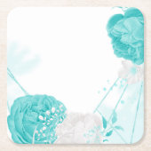 turkooise witte florale bruiloft vierkante kartonnen onderzetter (Voorkant)
