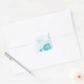 turkooise witte florale bruiloft vierkante sticker (Envelop)