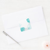 turkooise witte florale bruiloft vierkante sticker (Envelop)