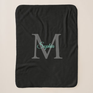 Turkooisen naam, Grijs monogram, Zwarte sherpa dek Deken