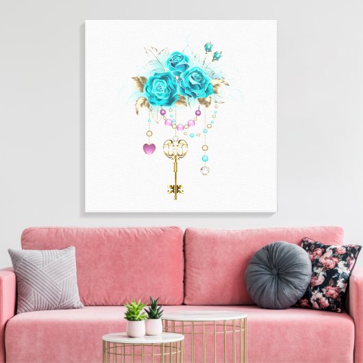 Turkooisrozen met Sleutels Canvas Afdruk (Insitu (Woonkamer))