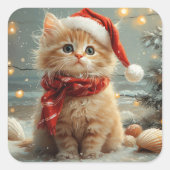 Turks Angora Kat Kerst  strand Vierkante Sticker (Voorkant)