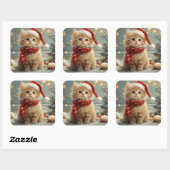Turks Angora Kat Kerst  strand Vierkante Sticker (Vel)