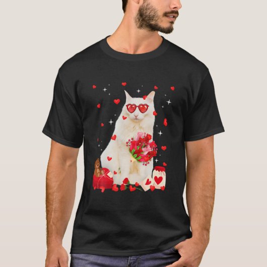 Turks angorkat Valentijn Fun Cat Papa Cat T-shirt (Voorkant)