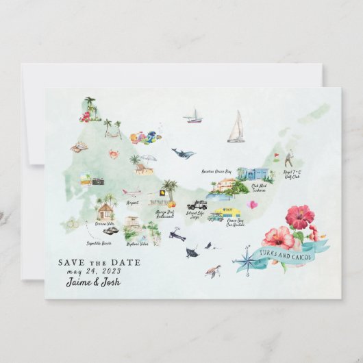 Turks & Caicos | Carte Itinéraire De Mariage De De (Devant)