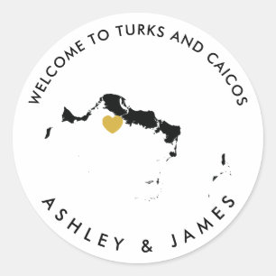 Turks en Caicos Bruiloft Welkom Stickers, Favor Ronde Sticker