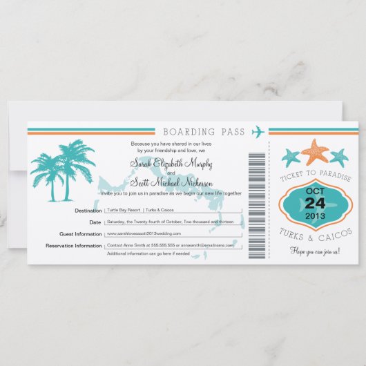 Turks en Caicos sparen de Datum het instappen pas Save The Date (Voorkant)