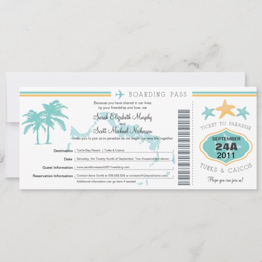 Turks en Caicos sparen de Datum het instappen pas Save The Date (Voorkant)